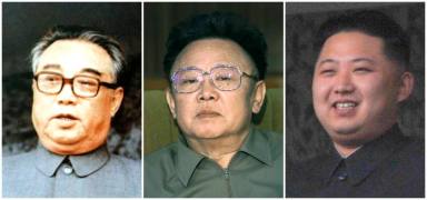 La dinastía de gobernantes comunistas de Corea del Norte: de izquierda a derecha, el fundador, Kim Il-sung; el dirigente fallecido, Kim Jong-il y su hijo, y heredero, Kim Jong-un